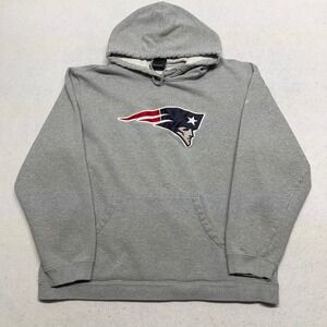 Vintage Reebok New England Patriots Pullover Hoodie NFL Football Gray Y2K Large